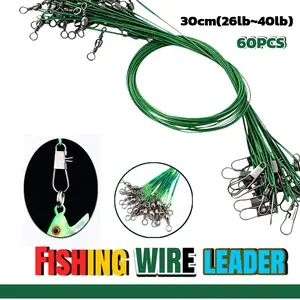 60 Pack Fishing Steel Wire Leader Nylon Coated - High Strength Anti-bite Fishing Line with Swivels Snap Clips, Saltwater Freshwater Bass Trout Pike Fishing Lure Rig Accessories 26-40LB