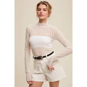 Semi Sheer Lace Long-Sleeve Top
