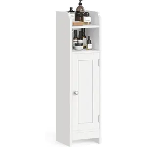 Small Bathroom Storage Corner Floor Cabinet with Door, 7.9 x 7.1 x 31.5 Inches, Bathroom Organizer, Narrow Toilet Paper Storage Cabinet, Adjustable Shelves, Cloud White UBBC310W01