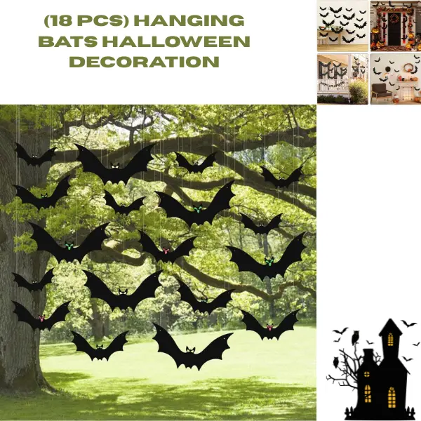18PCS Halloween Hanging Bat Decorations | Large Flying Bat Outdoor Décor, Plastic Bats for Trees, Porch, Yard & Indoor Halloween Party Decorations