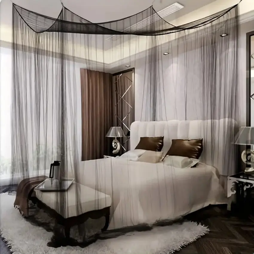 4-Corner Mosquito Net Bag Accessory Set, Bed Canopy, Netting & Curtain Combo for Outdoor & Home Use