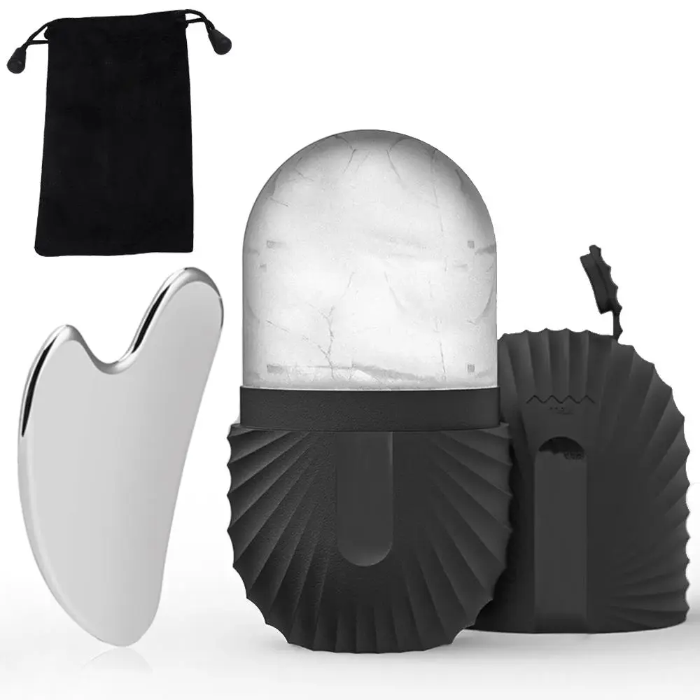 Silicone Ice Face Lifting Roller & 304 Stainless Steel Gua Sha Tool Set with Storage Bag, 2 Counts Face Massage Tool Roller Skin Care Tool Beauty Set Facial Care Tool Facial Beauty Instrument, Facial Beauty Massagers, Self Care Tools