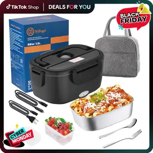 Electric Lunch Box Food Heater for Adults, Heated Lunch Box 12V/24V/110V Portable Food Warmer for Car/Truck/Office 1.8L Removable Stainless Steel Container with Fork Spoon and Bag