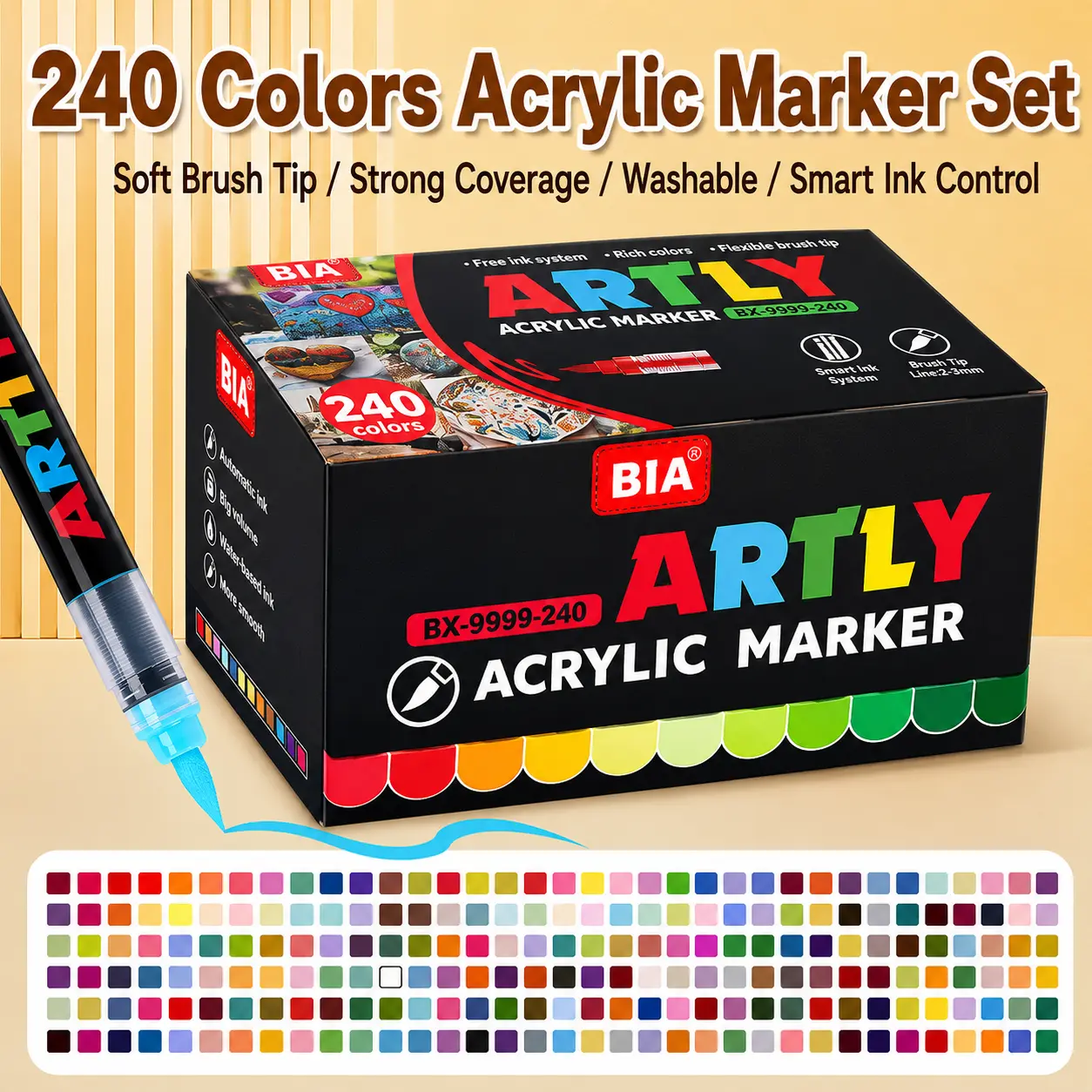 240-Color Dual-Tip Quick-Dry Blendable Marker Set for Scratchboard Art, Essential DIY Painting Supply for Artists