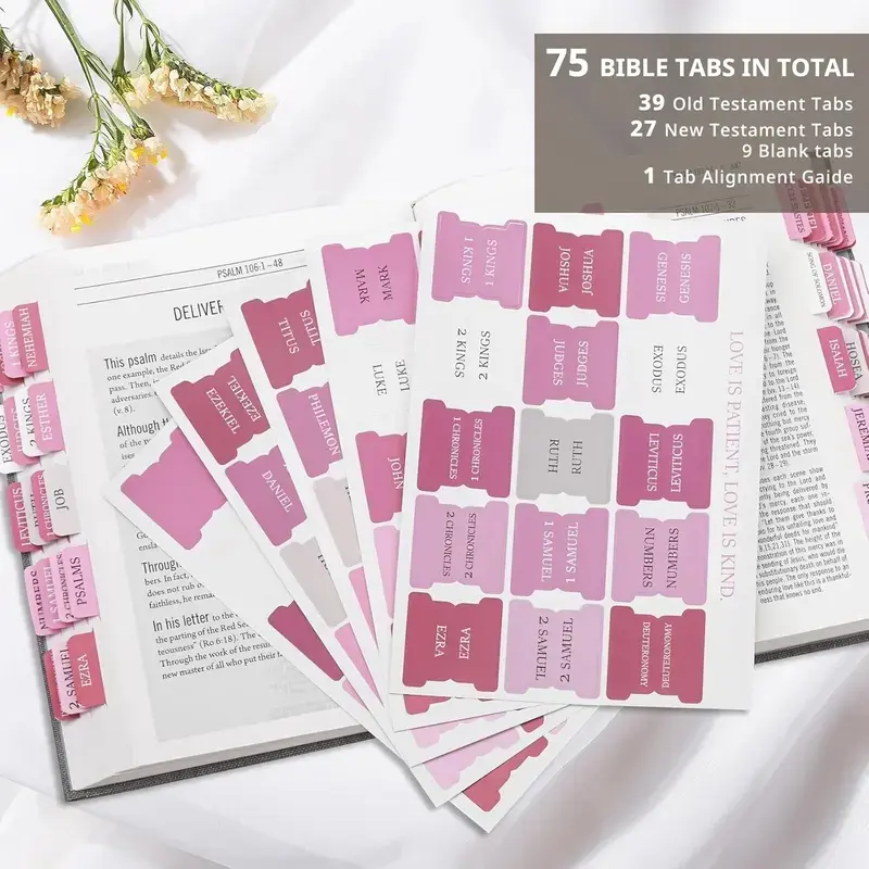 Bohemian Pink Bible Bookmarks with Book Summaries, Unisex - 5 Large-Print Laminated, Durable, Easy-to-Use, Functional Decorative Index Tabs for Prayer Journals, Daily Prayer, Women's Bible Study and Gift