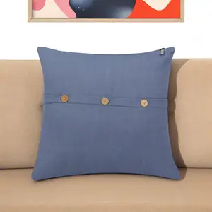 360 stand 20 in. Blue Cotton Square Throw Pillow with Buttons, Soft Padded Cushion, Bedroom Decorative Accessory, Square Cushion