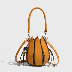 New Lotus Bag, Pumpkin Bag, Color-Block Patchwork Handbag, Fashionable Single-Shoulder Crossbody Bag