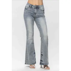 Judy Blue Tinted Pin Tack Flare Jeans