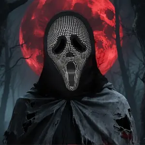 Halloween Horror Mask Surprise Funny Stimulating Death Skull Makeup Party Handmade Rhinestone Mask, Scary Costume Accessory