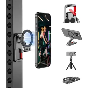 Phone Mount for MagSafe, Maglock Tripod Adapter  Golf Gym Workout Stand Metal Carabiner Dual Holder with 1/4 Screw Hole, for  16 15 14 13 12 Series Foldable Portable Accessories