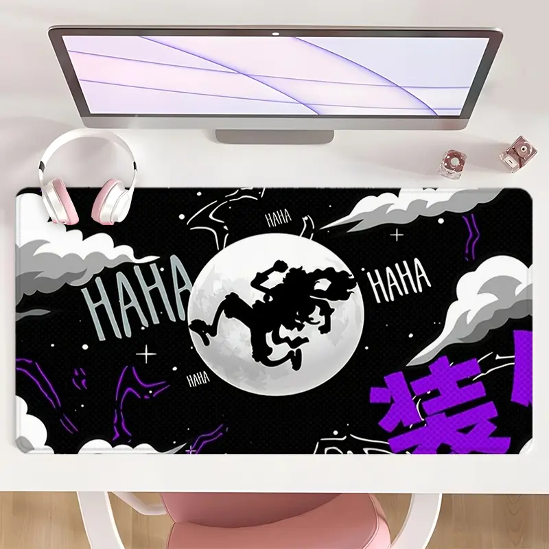 Gaming Mouse Pad Moon Haha Purple Design Non-Slip MousePad For Desk With Rubber Base & Stitched Edge, Gaming Desk Accessory, Computer Accessories For Desk, For Home Office Use And Funny Gift For Birthday