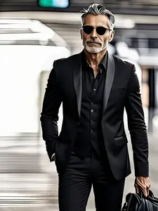 Men's 3pcs Slim-Fit Tailored Suit Set - Burgundy, Long Sleeve Collared Wedding, Business & Formal Attire with Vest, Pants & Tie - Wedding Dress Outfit, Work Uniform, Prom Tuxedo (Hand Wash/Dry Clean) - Season Wear, Suits For Men