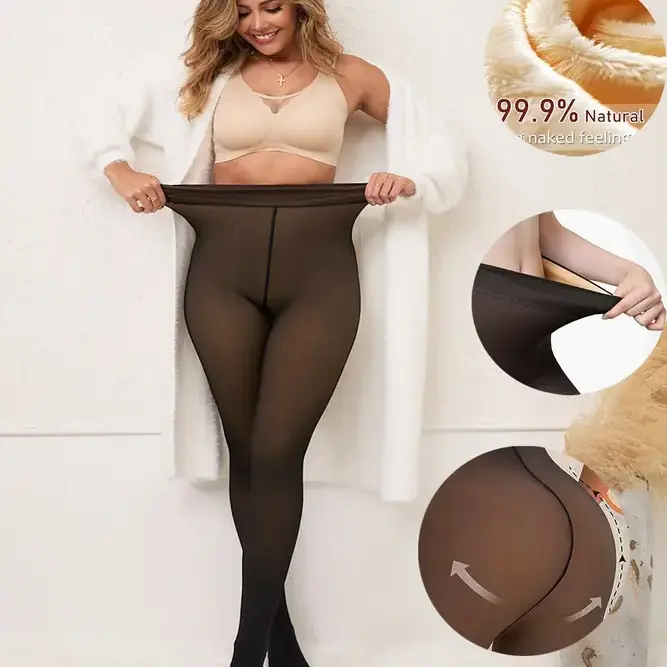 Thermal Fleece Lined Leggings & Tights · 5 Skin Tone Shades · One-Lined Seam Design Front & Back · Size XS-4XL · Closed Foot Pantyhose Style · Thick, Semi-Transparent & Cozy for Winter High Waist Stretchy Workout Leggings Fleece Thermal Leggings
