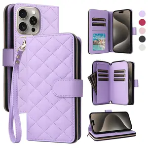 Quilted Pattern Phone Case with Card Slot, Multi-card Slot Card Holder Phone Case, Phone Accessories for iPhone, Protector