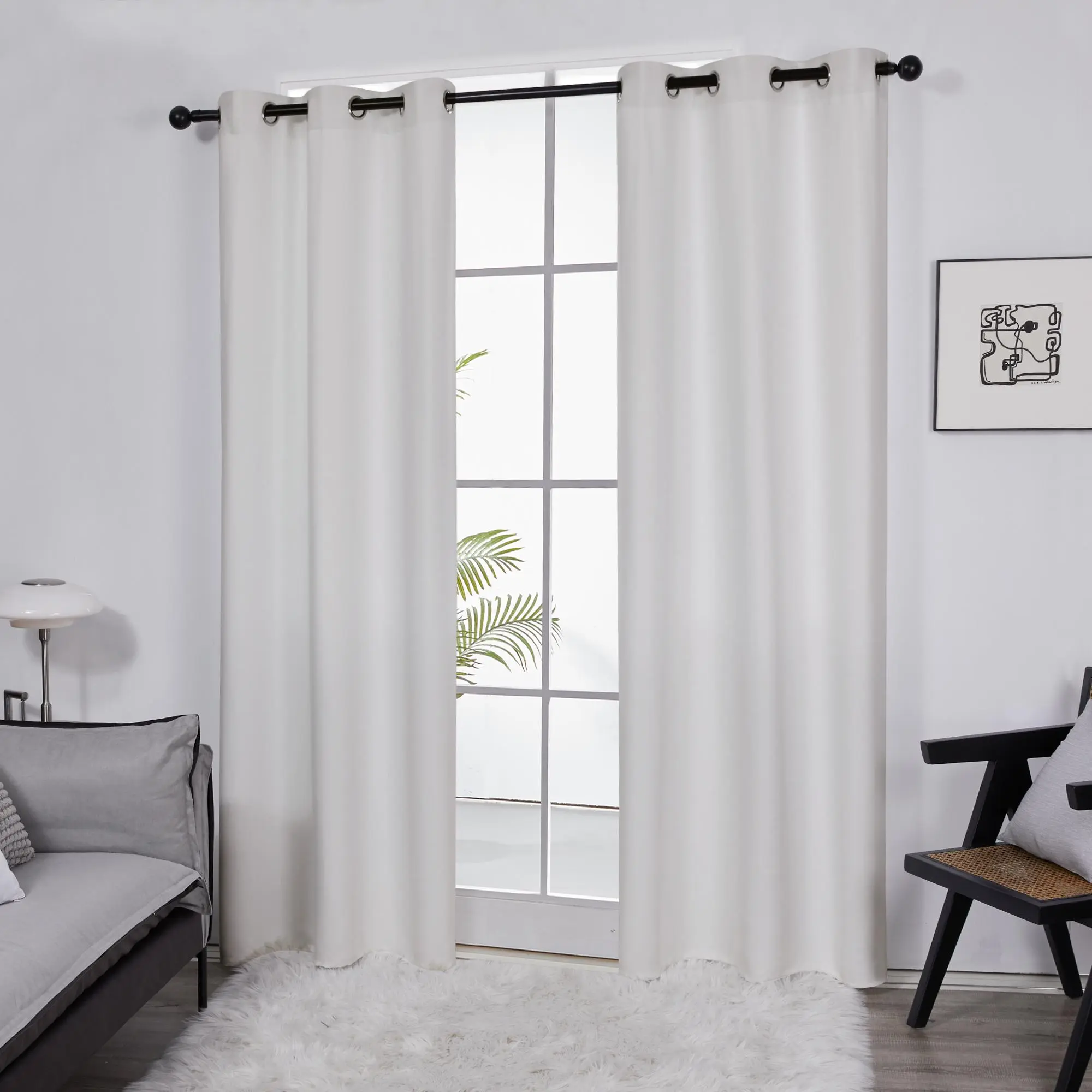 Deconovo Blackout Bedroom Curtains, Solid Color Room Darkening Grommet Panels with White Grommets & Tiebacks, Adjustable Length Easy-Install Home Decorative Curtains for Home Use, Easy Install Curtain