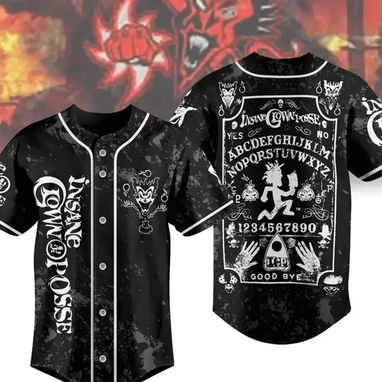 ICP Inspired 3D Baseball Jersey – Horror Rap Band Fan Button Up Shirt, Dark Carnival Style Concert Apparel I5T QSH