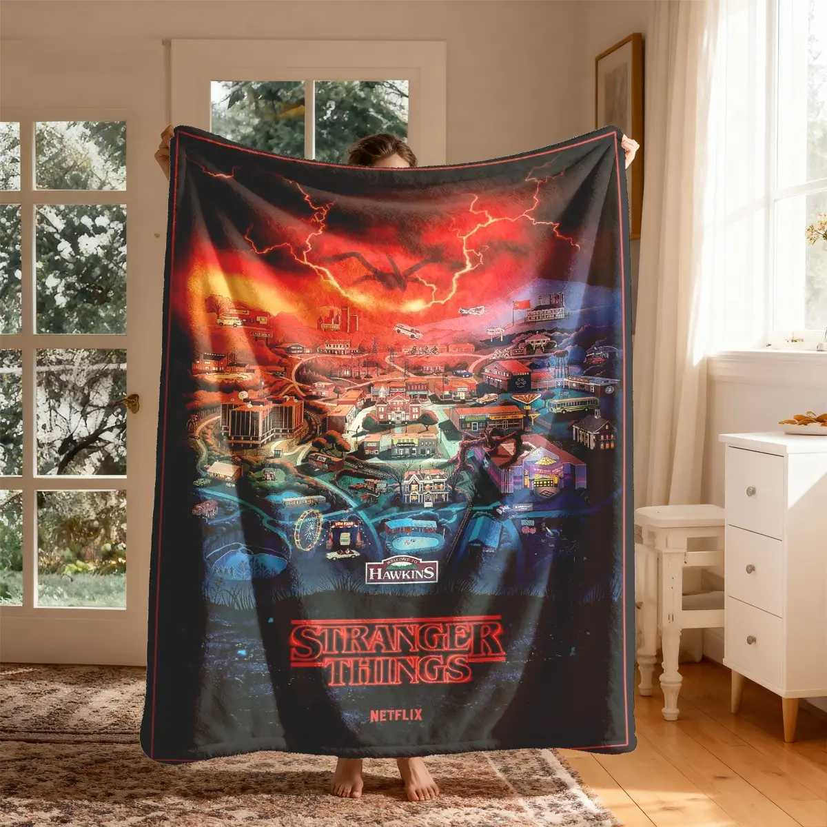 Stranger Things Hawkins Endgame Flannel Blanket, Large Soft Lightweight Warm, Perfect for Bed Sofa Office Camping Travel Christmas Gift