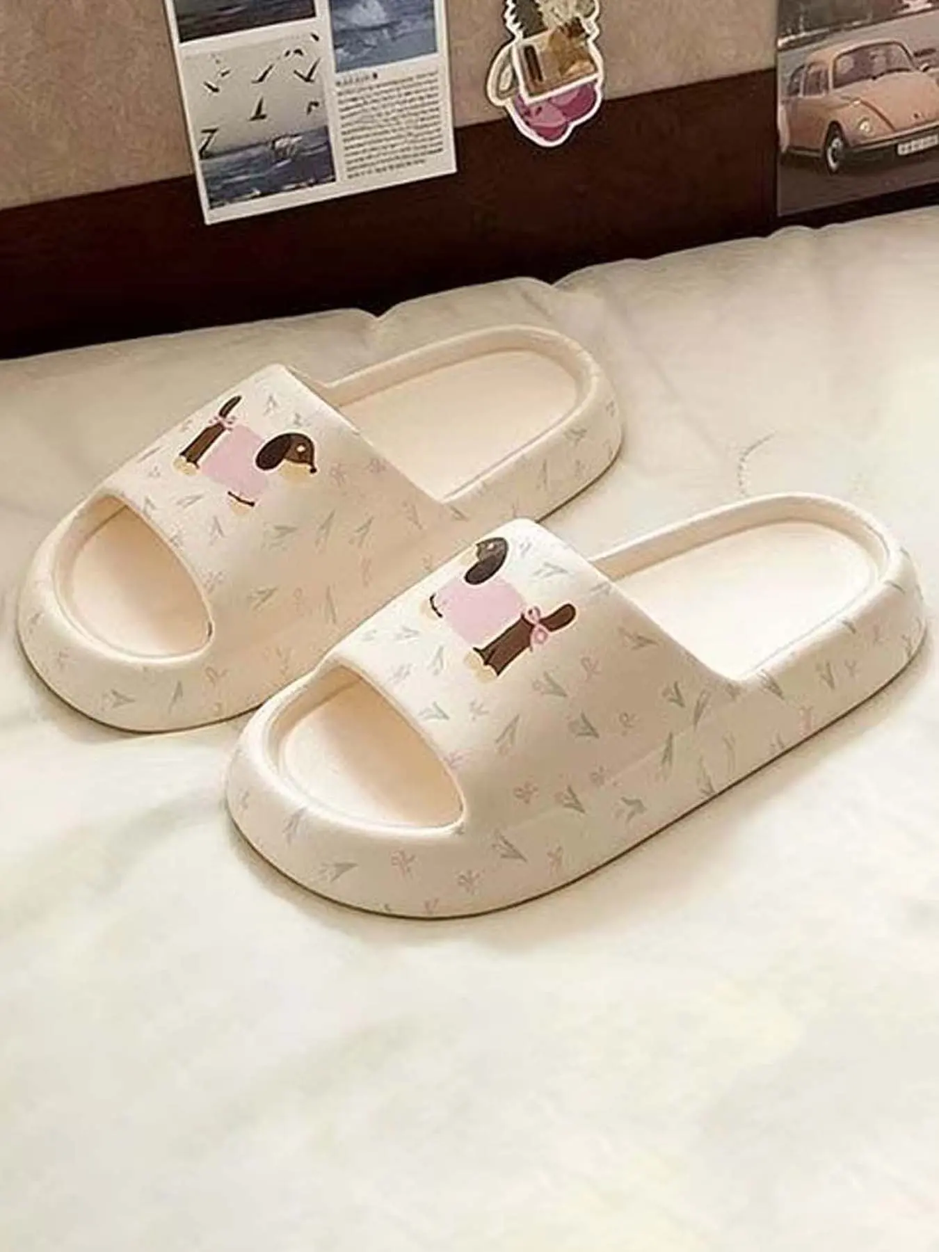 Cute Dachshund Print Platform Slippers - Soft & Non-slip, Height Boost, Cozy Casual Summer Slides!