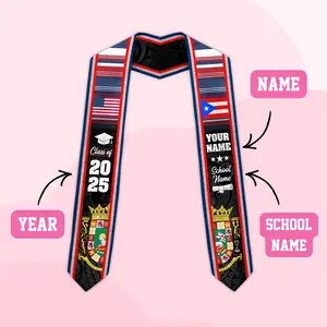 Personalized Puerto Rico America Graduation Stole 2026, Puerto Ricans Flag Graduation Sash
