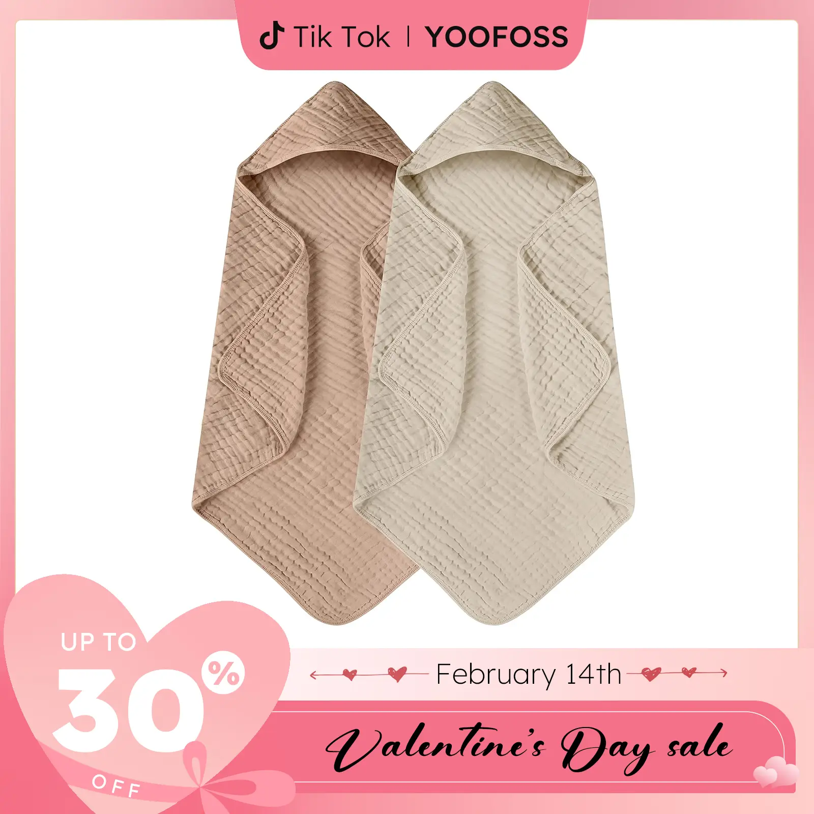 Yoofoss Hooded Baby Towels for Newborn 2 Pack 100% Muslin Cotton Baby Bath Towel with Hood for Babies, Infant, Toddler and Kids, Large 32x32Inch, Soft