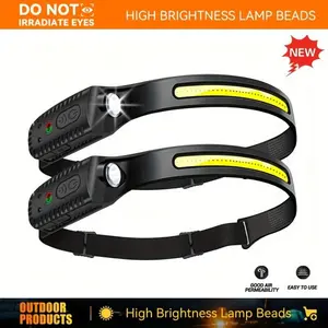 2/3/5-pack rechargeable COB headlamp, 500mAh lithium battery, USB cable included, motion sensor hands-free lighting, multiple modes, 350 lumens, 3937.01-inch beam, suitable for outdoor camping, hiking, fishing, running waterproof garden light gifts men