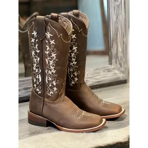 072 TANIA CRAZY TAN WOMENS WESTERN SQUARE TOE COWGIRL BOOTS BOTAS VAQUERAS FLOWER SHAFT