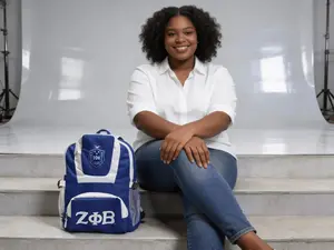 Zeta Phi Beta Sublimated Backpack, Royal Blue and White Multi-Pocket and Travel Backpack with 1920 Embroidery & ZΦΒ Logo, Sorority Pack