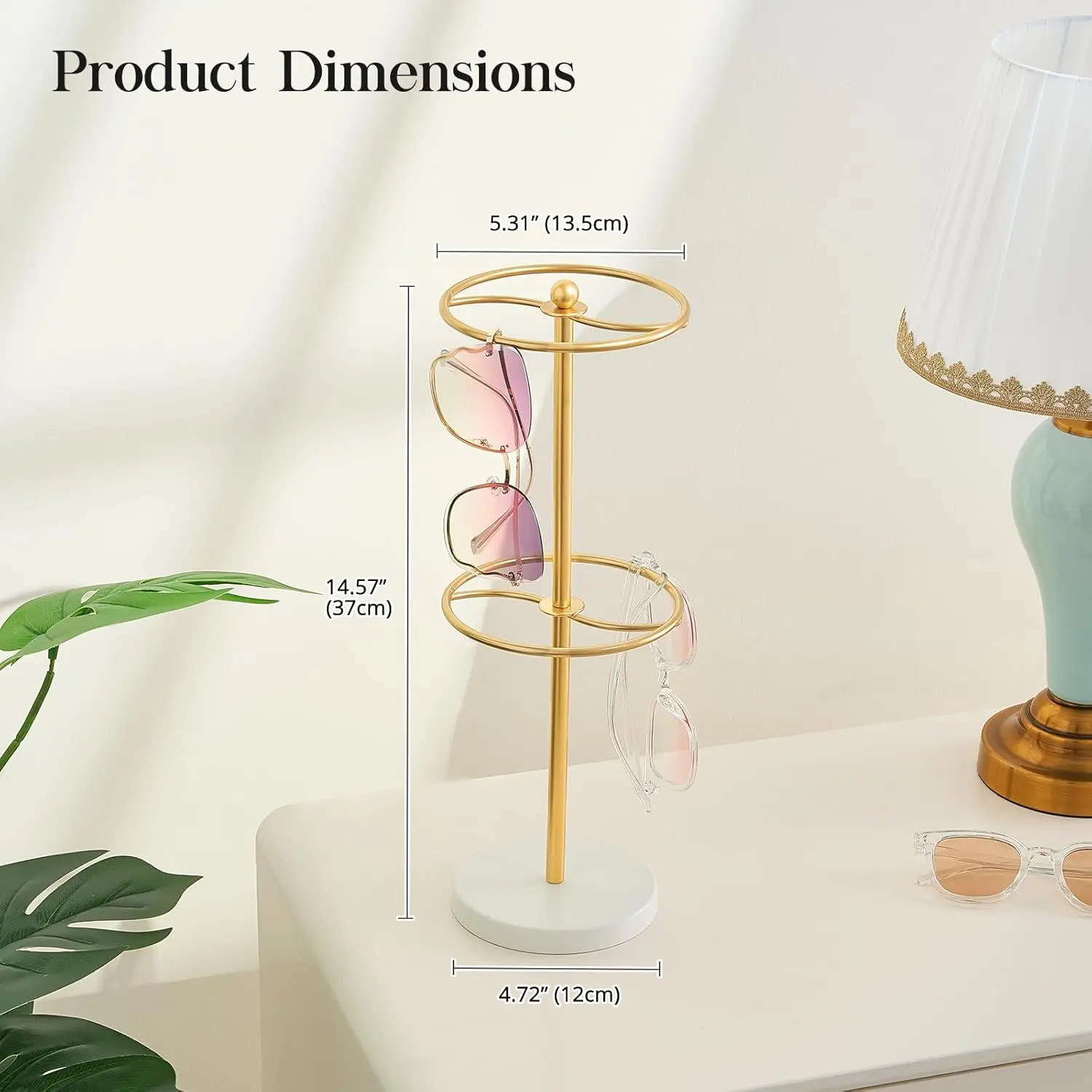 Sunglasses Organizer Stand, 2-Tier Wooden and Metal Eyewear 