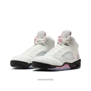 White Medium Soft Pink Retro Basketball Sneakers