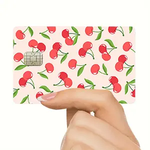 Cherry Pattern Matte Finish Credit Card Sticker, 2 Counts/set Waterproof & Scratch Resistant Card Stickers, Compatible with Small Chip Cards, Fun Stickers