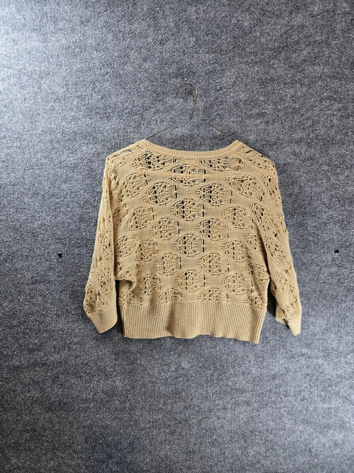 Apt. 9 Gold Metallic Shimmer Crochet Open Knit Cropped Cardigan Sweater Large