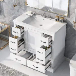 36" Bathroom Vanity with Sink Combo, Six Drawers, Multi-Functional Drawer Divider, Adjustable Shelf, White (Old Sku:SY 999808 AAK)