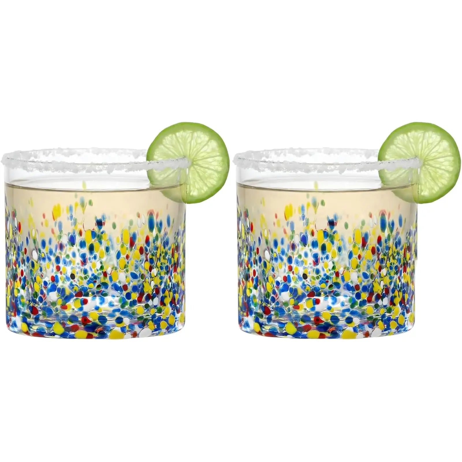 Large Confetti DOF Glasses – Set of 2-11oz Luxury Hand Blown Confetti Whiskey, Margarita, Martini, Cocktails, Water, Wine, Dessert & Champagne Glasses Cinco de Mayo, Hand Blown - Mexican Water Glass