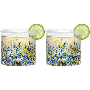 Large Confetti DOF Glasses – Set of 2-11oz Luxury Hand Blown Confetti Whiskey, Margarita, Martini, Cocktails, Water, Wine, Dessert & Champagne Glasses Cinco de Mayo, Hand Blown - Mexican Water Glass