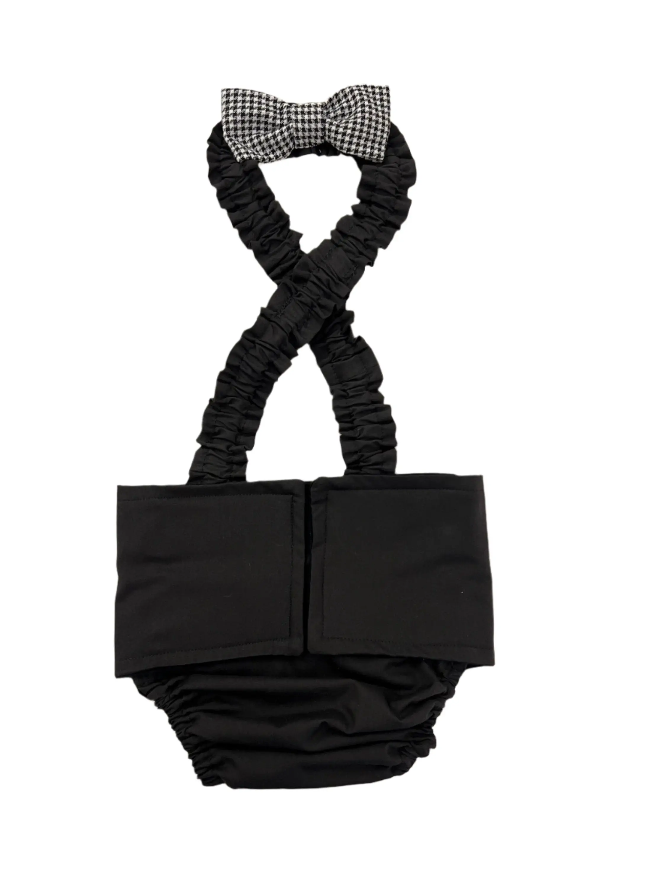 WEPHIES French Bulldog or English Bulldog MALE Belly Band Diaper - Solid Black with Bow Tie Adjustable Suspenders for Incontinence Travel Friendly Washable