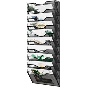 Easypag 10 Pocket Mesh Wall File Organizer, Hanging Paper Folder Holder with Classify Label, Vertical Wall Mount Mail Organizer for Office Home Classroom, Black Baike