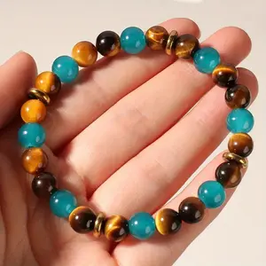 Vintage Bohemian Style Natural Stone Bracelet Wealth Prosperity Tiger Eye Sea Blue Treasure Bracelet Bracelets Birthday Gift for Women