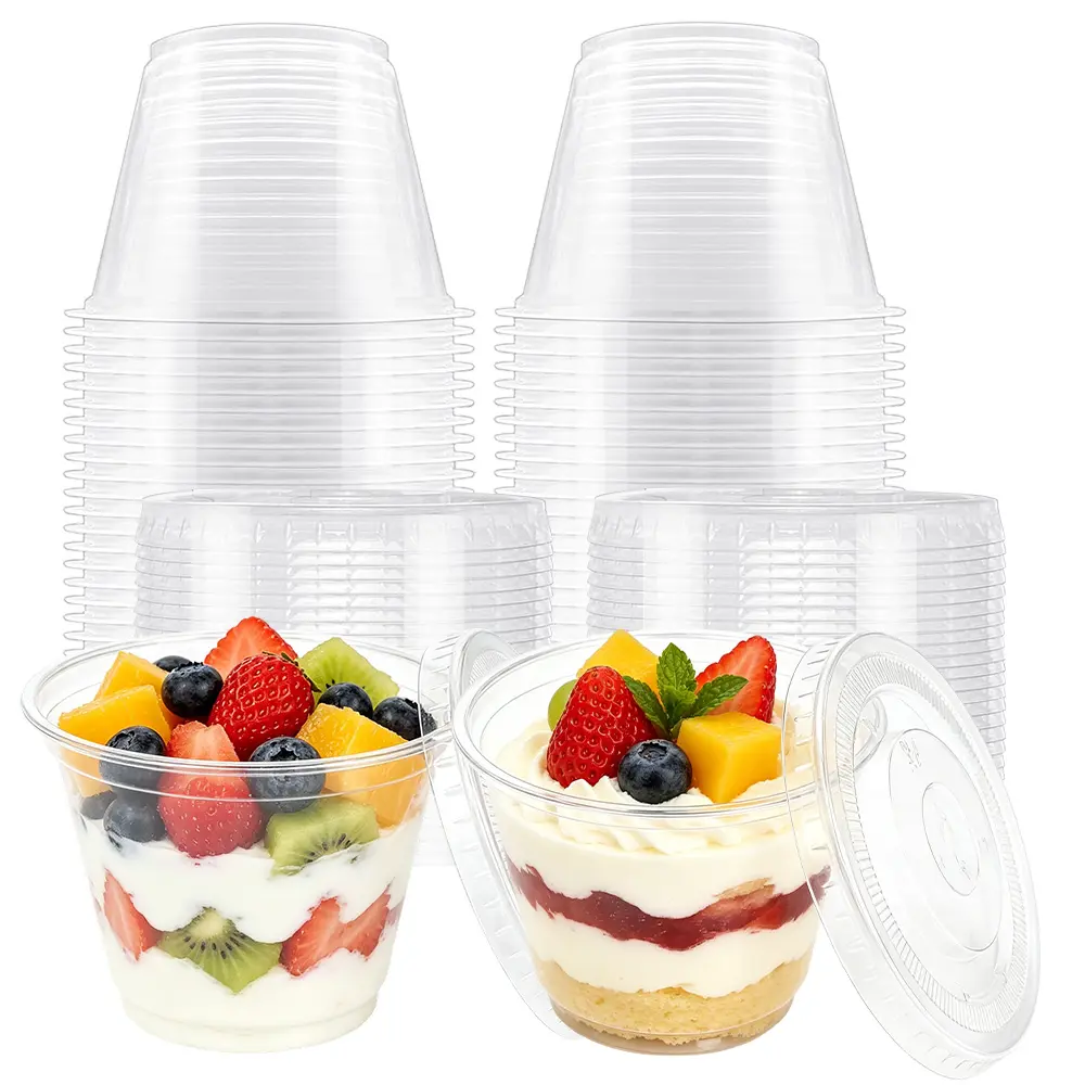 50-Pack Lightweight 6oz Disposable Transparent Plastic Dessert Cups with Lids, Ideal for Fruits, Ice Cream, Mousse, Suitable for Family Gatherings, Weddings, Party Supplies, Disposable Plastic Cups
