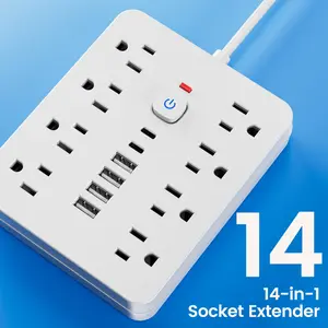 Surge Protector with USB Ports, 10/5 Feet Flat Plug Power Strip, Multi Plug Outlet, 8 Ac Outlets, 6 USB Ports, One-Touch Switch, Compact Design