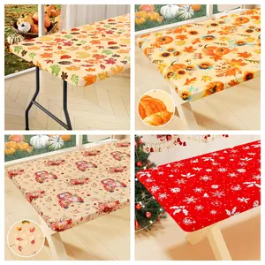 One plastic tablecloth, wipeable flannel-backed vinyl tablecloth, suitable for 6-foot dining tables, stretchy fitted table cover, with four patterns available for autumn and themed occasions (30x72 inches)