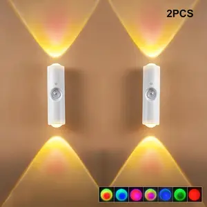 2-Piece Smart LED Motion-Sensor Night Lamp, RGB Gradient Ambient, USB Rechargeable Magnetic Wall-Mounted, Lights for Bedroom, Entryway