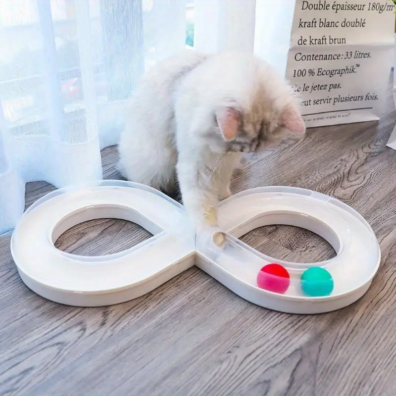 Kitten Turntable Pattern 8-shaped Cat Turntable Track Ball Toy, Fun Turntable Kitten Ball Track Toy Suitable for Pet Cat Interactive Entertainment Automatic Rolling Ball