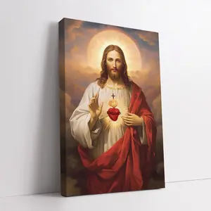 Sacred Heart of    Art, Christian Religious Painting, Catholic Home Decor,  Portrait Print, Spiritual Artwork, Faith-Based Gift, Church  Decor Decoration Decorative Traditional Wooden woman poster frame  print Wall jesus canvas