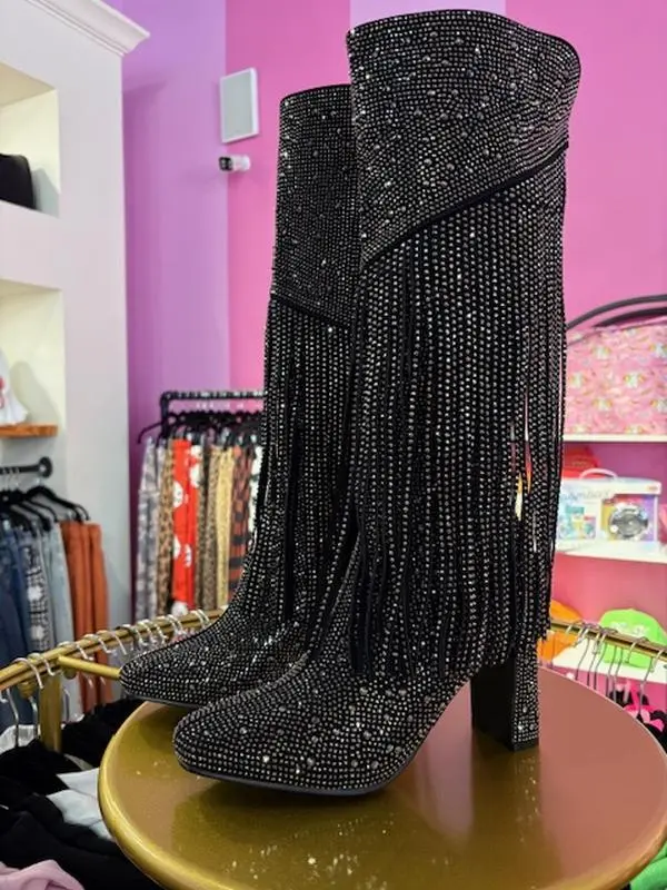 Black Rhinestone Boots Black Rhinestone Boots