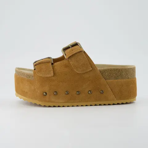 Cushionaire Guru Suede Platform Sandals For Women | Genuine Leather Studded Slide Sandals With Chunky Flatform Sole | Stylish Summer Sandals For Casual Outfits