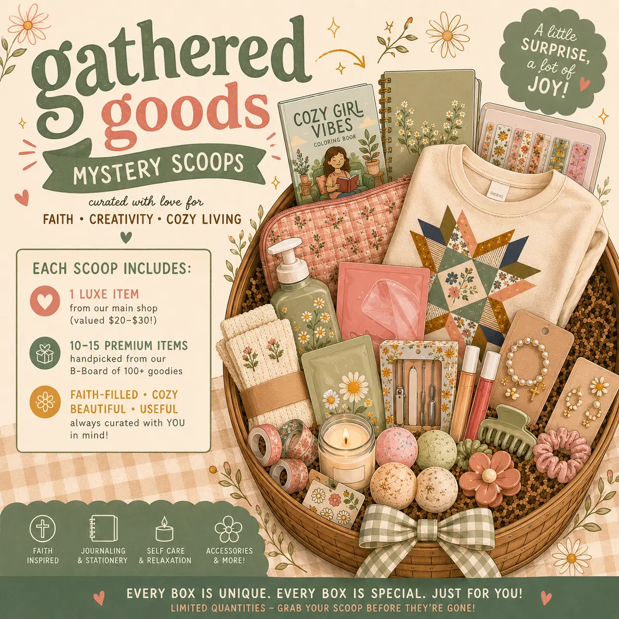 Gathered Goods | Curated Craft & LifeStyle Bundle | Faith Cozy SelfCare Kits |