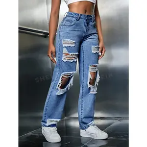 Ripped Cut Out Straight Leg Jeans