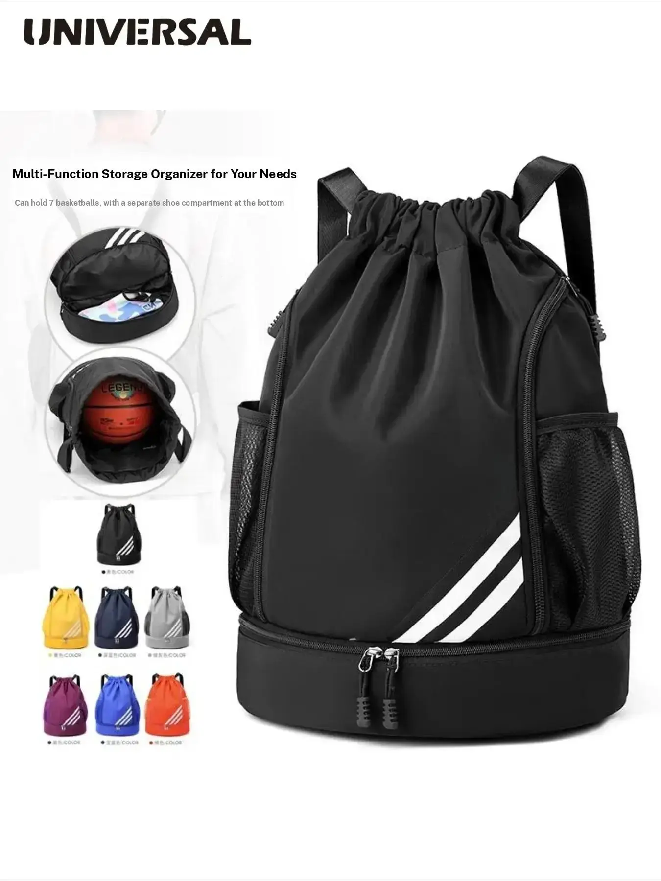 Large Capacity Waterproof Basketball Training Bag, Football Equipment, Drawstring Backpack for Soccer Equipment Storage, Sports Shoe Organizer