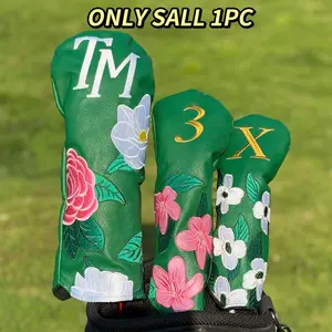 Peony Flower Embroidered Golf Club Head Cover Set, Durable & Dustproof Material, Protects Clubs Optimal Protection, Golf Accessories