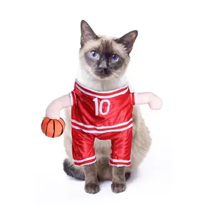 Dog Basketball Player Costume - Pet Halloween Costume Adjustable Funny Dress up Sports Outfit Cosplay Clothes for Cat Small Medium Dog Red